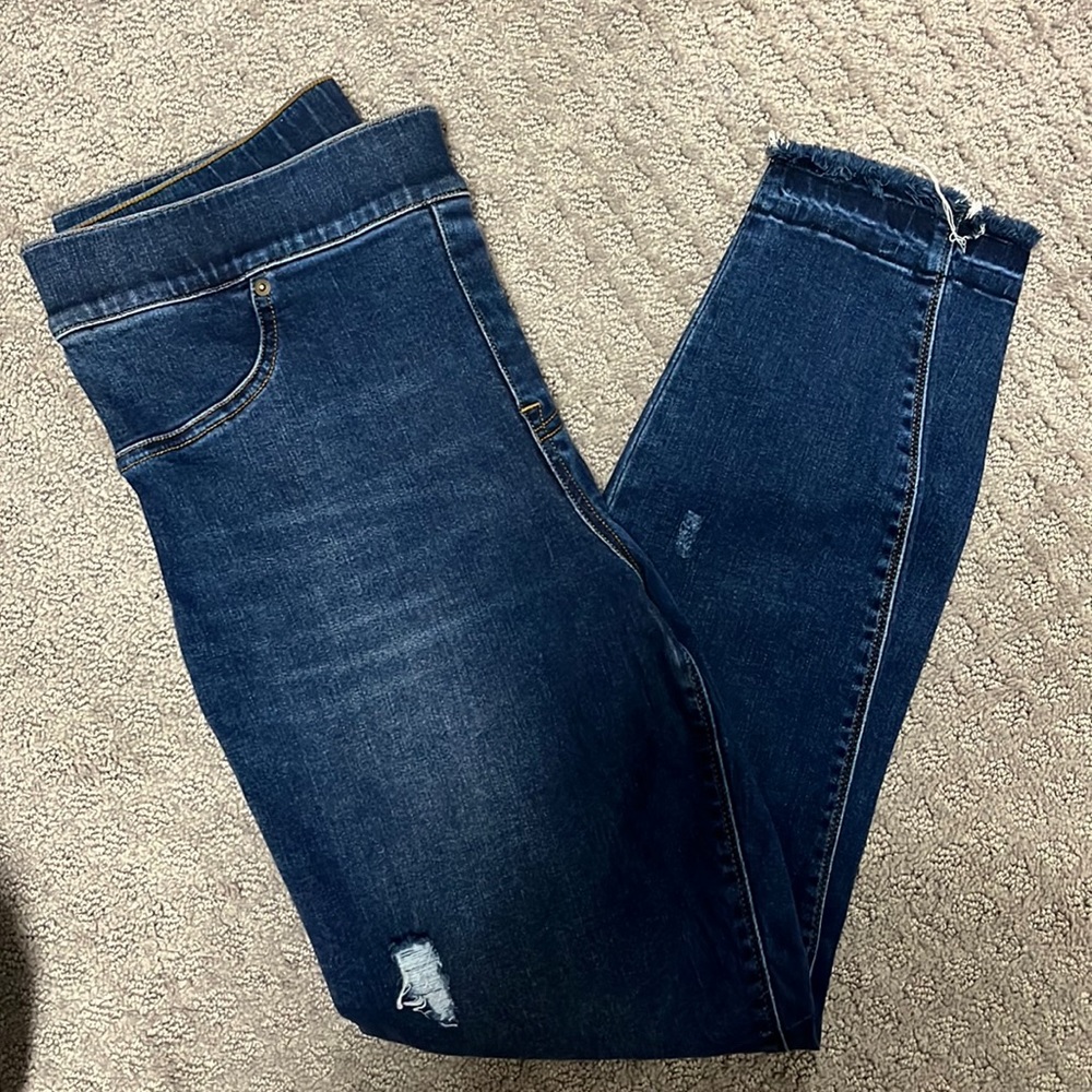 Spanx Distressed Released Hem High Rise Skinny Ankle Jeans Size Large